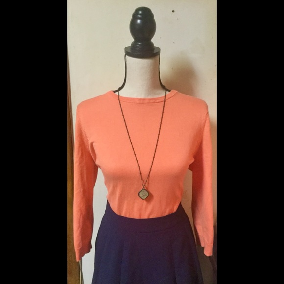 Outfit Set: Salmon Pink Sweater Shirt & Blue Skirt - Picture 2 of 7